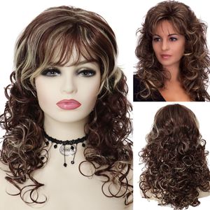 Parrucca Sintetica Donna Parrucche Lunghe Castane Culry Con Frangetta Bionda Colpi Di Sole Capelli Moda Acconciature Parrucca Naturale Femalefactory di