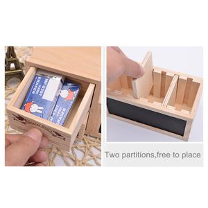 Pencil Bags Wooden Desktop Storage Box Cosmetics Sundries Organization Stationery Pen Holder With Blackboard Drawer Organizer