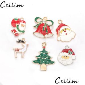 Charms Colorf Santa Claus Bell Christmas Tree For Necklace Bracelet Diy Jewelry Findings 10Pcs/Lot Drop Delivery Components Dh7Yx