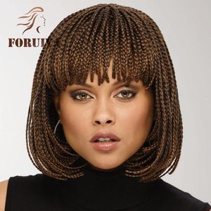 ヘアピースforuiya box braid synthetic short bob braided with bangs cornrow for黒人女性10インチ230609