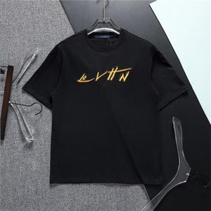 T-shirt masculina de manga curta com bordado de alfabeto casual confortável de algodão Top M-3XL-F2