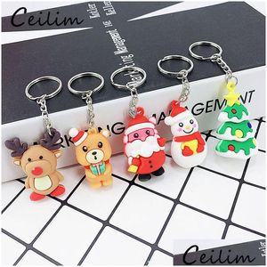 Nyckelringar Fashion Cartoon Cute Sile Sile Keychain Santa Bear Elk Christmas Tree Snowmen Chain Keyring For Bag Car Smycken Drop Delive Dhhjb