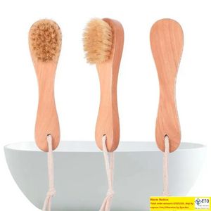 Boar Bristle Face Bath Brush for Women Men Oval Massage Brushes Wooden Handle Natural Fine Bristle with Hanging Rope JN10