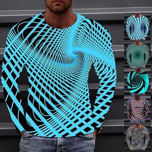 Herr t -shirt tee optisk illusion grafisk tryck besättning hals a b c d e 3d tryck utomhus gata lång ärm tryckkläder kläder basis sport designer casual