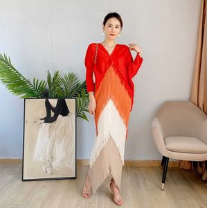 TIANPEI Pleated Tassel Dress Spring Summer Bat Sleeve Loose Long Designer Fashion Elegant Aesthetic Clothes 220613