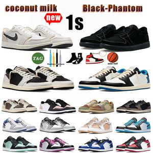 Buty designerskie buty do koszykówki Jumpman 1 Low Mocha Panda Black Phantom 1S Voodoo Sneakers dla mężczyzn kobiety J1 Mleko kokosowe Cactus Jacks Blue 1low Mens Treners