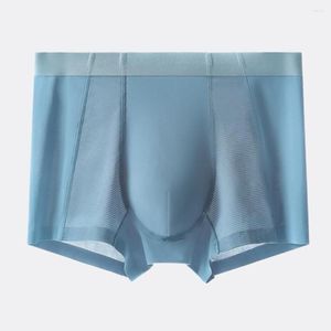 Mutande Ssexy Men Intimo di seta ghiaccio U Pouch Boxer Slip a rete sottile allentati Tronchi solidi traspiranti morbidi Nuoto a vita bassa