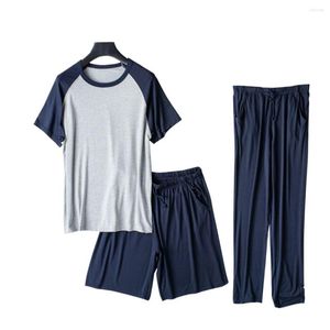 Mäns Sleepwear Plus Size Male Home Suit Kort ärmskjorta Shorts Byxor 3 -stycken Set Spring Summer Modal Men Pyjamas