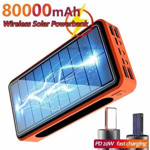 LOGO personalizzato gratuito 50000mAh Wireless Power Bank Portatile a ricarica rapida Solar Powerbank 4 Batteria esterna da viaggio USB per Iphone Xiaomi Samsung