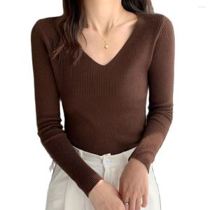 Damenpullover Herbst Winter Mode Schlanke Strickpullover Frauen Casual Langarm V-Ausschnitt Basic Tops Weibliche Strech Bottoming Shirts