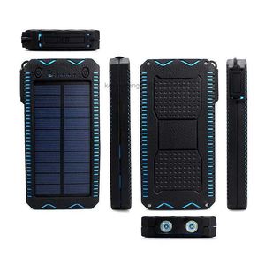 Gratis anpassad logotyp Solar Power Bank Portable 30000MAH Charger 2USB Waterproof Extern Battery Charger ficklampan för iPhone Xiaomi Samsung