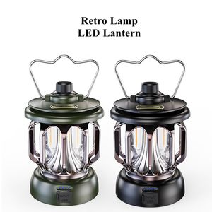 Retro Camping Lantern, Rechargeable LED Vintage Camp Lamp, Waterproof Battery Powered 3 Lighting Modes, Portable Dimmable Outdoor Hanging Tent Light for Yard Terrace