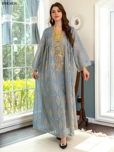 Ethnic Clothing Gorgeous Party Evening Dresses For Women Dubai Muslim Vintage Sequin Gold Thread Embroider Abaya Moroccan Kaftan Siskakia