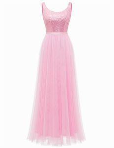 Long Sweety Formal Evening Dresses Sequined Scoop A-Line Tulle Plus Size Prom Party Gowns 15