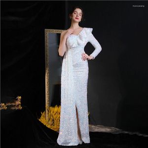 Lässige Kleider 2023 Luxus Pailletten Nacht Abendkleid One-Shoulder Langarm Meerjungfrau Lang Plus Size Formale Hochzeit Abschlussball Party Kleider