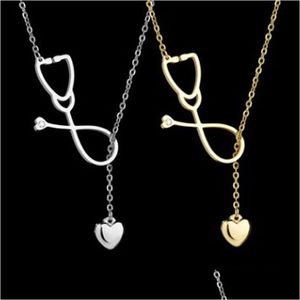 Pendant Necklaces Stainless Steel Stethoscope Necklace Fashion Medical Jewelry Alloy I Love You Heart For Women Drop Delivery Pendant Dh9Ld