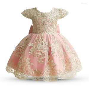 Abiti da ragazza 1 anno Battesimo per bambini Principessa Abito con fiocco grande Cerimonia per bambini Abito da sera con ricamo vintage Panno elegante