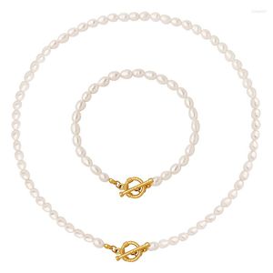 Necklace Earrings Set French Baroque Pearl Bracelet OT Buckle Vintage Fashion Jewelry Elegant Aesthetics Women's Accessories Wholesale