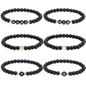 Braccialetto fai-da-te Bracciale con perline di vetro Kit personalizzato con 26 lettere Nome Bracciali per coppie Amici Portafortuna. Gioielli con consegna a goccia Dhzkd