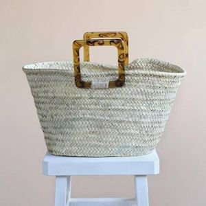 Evening Bags 2023 Straw Summer Moroccan Palm Basket Bag Women Handmade Natural Oval Beach Big Tote Handbag Acrylic Clutch