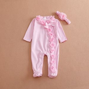 Conjunto de roupas para bebês recém-nascidos, rendas, flores, macacão, macacão, bandana, 2 peças, infantil, bonito, macaquinhos