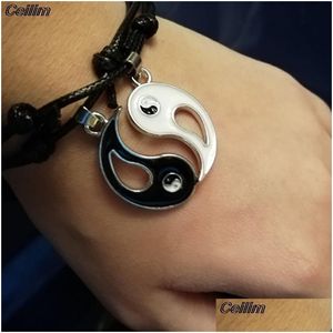 Charm Bracelets 2 Pcs/Lot Vintage Adjustable Rope Couple Bracelet Hand Jewelry Yin Yang Charms Black White Red Handmade Drop Delivery Dhbqg
