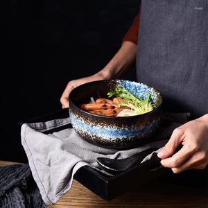 Bowls Japanese 6.5 i keramisk nudelskål med locksked och pinnar sätter kök retro bordsåverkan sallad container servis