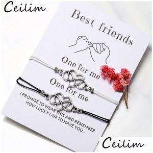 Charm Bracelets Bohemian Heart Couples Set For Women Men Infinite Knot Wax Rope Bracelet Best Friend Wish Card Jewelry 2Pcs/Set Drop Dhlp3