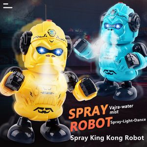 Novo modelo Kong dança elétrica modelo robô spray água nevoeiro luz legal música deslumbrante interruptor de três botões brinquedo infantil