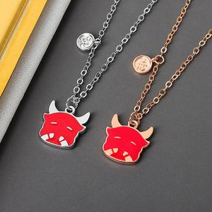 Pendenti Ultime tendenze Trendy Zodiac Cartoon Red Cow Collane scolorite per le donne Gioielli in argento sterling 925 Lady Birthday Year Gift