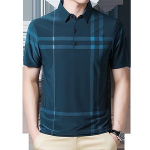 Mens Polos BROWON Business Polo Shirt Men Summer Casual Loose Breathable Antiwrinkle Short Sleeved Plaid Tops 230609