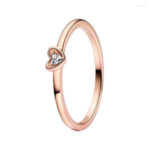 Klusterringar 14k rosguld smycken strålande hjärtstack fingerring för kvinnor par bröllop band stong inställning clar cz valentin