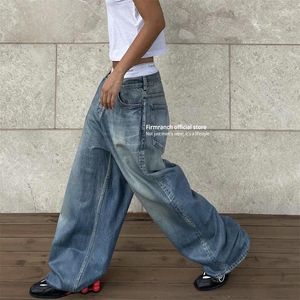 Jeans da uomo Firmranch 2023 blu larghi per uomo donna pantaloni lunghi in denim con straccio oversize pantaloni larghi da ragazzo molto larghi streetwear