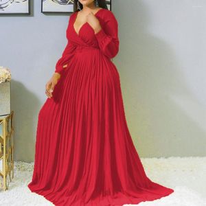 Casual Dresses Women Elegent Long Evening Dress Sexig Deep V-Neck Sleeve Maxi Fashion Party Plus Size 5xl