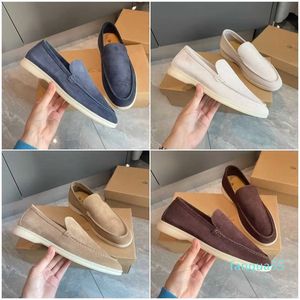 2023-Loafers Flat Low Mens Casual Shoes Suede Cow Leather Oxfords Moccasins Rubber Sole Mens Casual Shoes