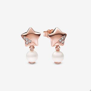 Biała perłowa wisiorka Wedding Studs do Pandora 18K Rose Gold Party Party Prezentacja Projektanta kolczyków dla kobiet błyszczące gwiazdy z oryginalnym pudełkiem