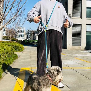 Dog Collars Leashes Recrecive Leash Hands Free Nylon Strong Pet Lead Belt屋外ランニングトレーニングチェーントラクションロープ