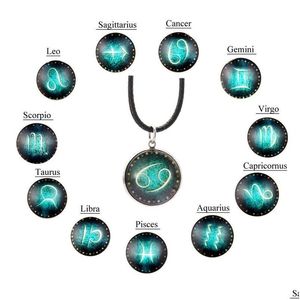 Colares com Pingente Moda 12 Constelações Colar Design Signo do Zodíaco Horóscopo Para Mulheres Homens Vidro Cabochão Jóias Drop Delivery P Dhbzx