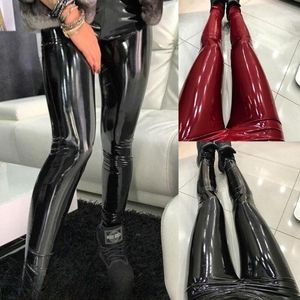 Women's Leggings Sexy Mirror PU Bright Leather Pants Women's Elastic High Waist Shinny Slim Pencil Trousers Nightclub