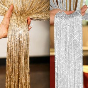 Curtain 1x2m Shiny Curtains Tassel Silver Line String Valance Living Room Divider Wedding DIY Home Decor