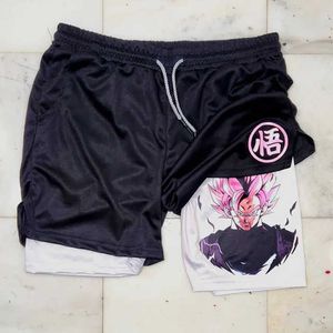 Shorts maschile Manga Print Mens Shorts Mesh Mesh Shorts per palestra anime rapida 2 in1 Prestazioni a doppio mazzo di allenamento per allenamento Sport Pants Short B3