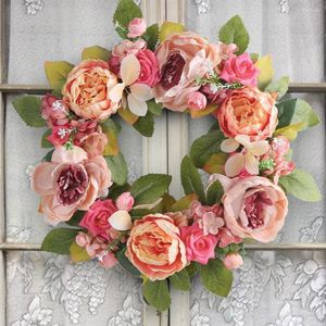 Flores decorativas Cores vivas criativas Sem rega Congratulando-se com porta de primavera Coroa de flores Suprimento de varanda Peônia falsa