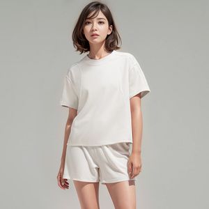 Yoga Wear Polyamid gerippt Damen Sport locker Kurzarm bequemes Freizeit-T-Shirt Lu Fitness Kurzarm