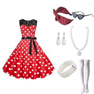 Stage Wear Polka Dot Print Summer Dress Vintage Woman 1950s 60s Swing Rockabilly Robe Femme 2023 Lace Stitching Office Party Vestidos