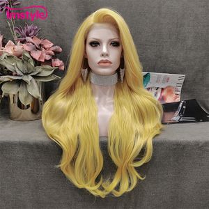 Lace Wigs Imstyle Yellow Wig Long Wavy Synthetic Front Heat Resistant Fiber Glueless for Women Fake Hair 230609