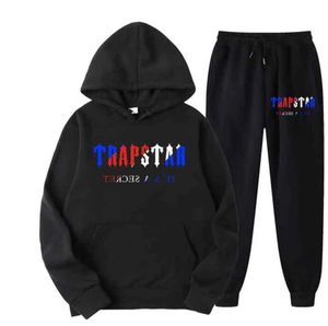 Tracksuit Trapstar Brand Printed Sportswear Men's T Shirts 16 Färger varma två stycken Set Loose Hoodie Sweatshirt Pants Jogging Tidal Flow Design 389ess