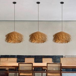 Candeeiros pendentes Lustres Led Arte Lâmpada de teto Japonês Wabi Sabi Vento Retrô Mão Tecido Rattan Decoração de Restaurante Quarto Luzes de Jantar