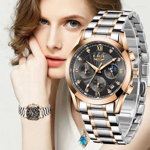 Armbandsur Womens klockor Lige rostfritt stål armband handledsklocka damer datum vattentät för kvinnor kvartskvinna