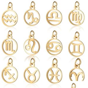 Charms 11Mm Stainless Steel Mini Gold 12 Zodiac Sign Diy Constellation For Women Jewelry Making 10Pcs /Lot Drop Delivery Findings Com Dhfji