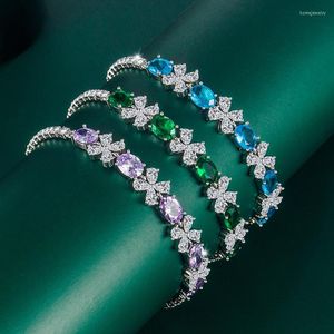 Link Armbänder 2023 Mode Blume Ketten Für Frauen Marke Designer Süße Aussage Geometrische Oval Zirkon Armband Schmuck